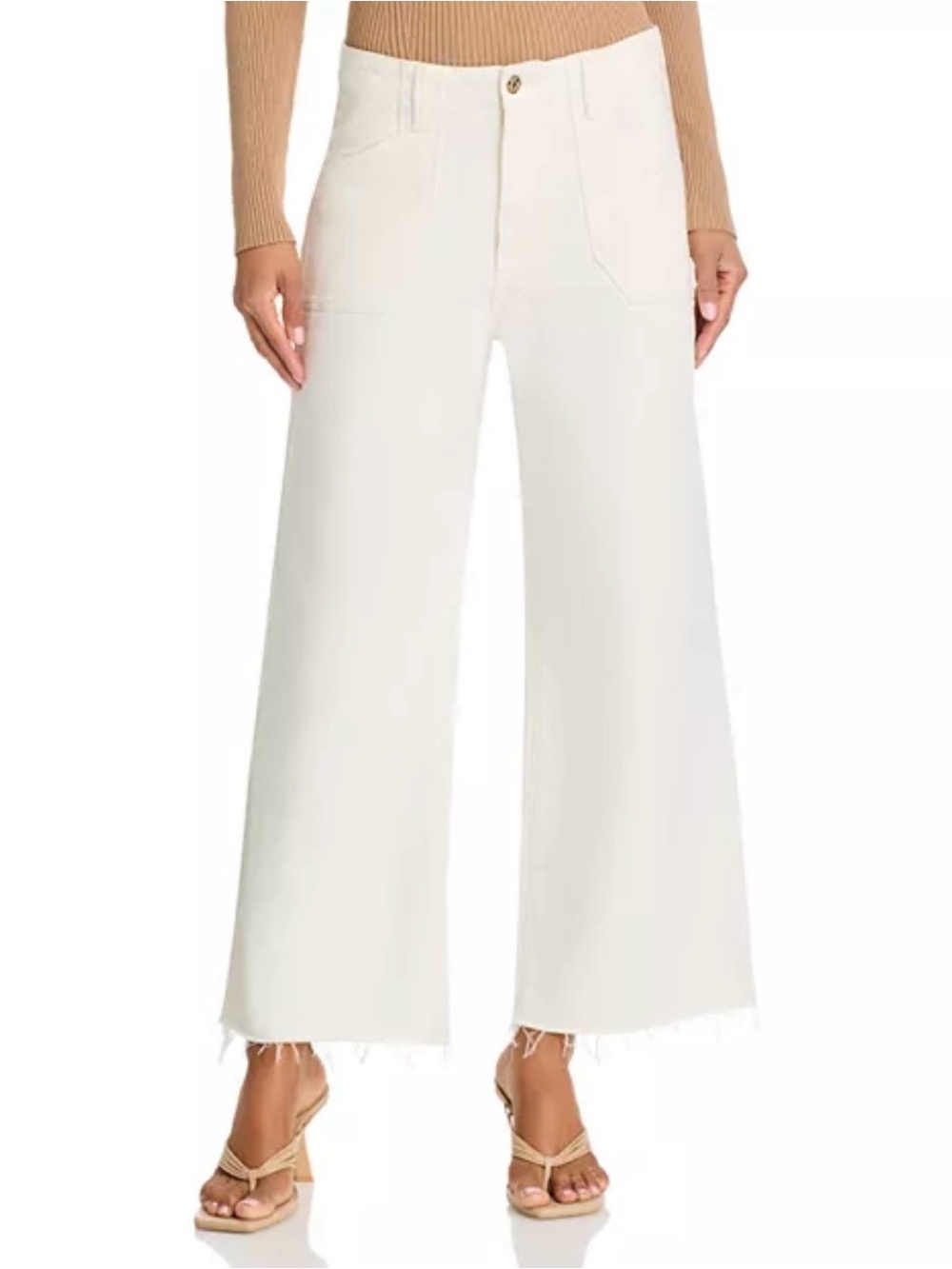 AYR The Must High Rise Wide Leg Crop Jeans Cream Driftwood 28 Raw Hem